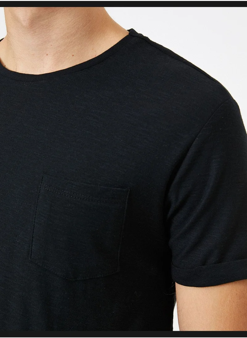 KOTON Crew Neck T-Shirt Pocket Detailed