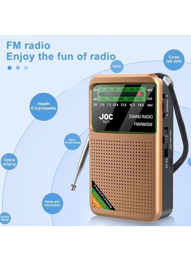 جوك راديو محمول ذهبي صغير - AM/FM/SW - شاشة عالية الوضوح - منفذ سماعات - للداخل والخارج والطوارئ - Image 5