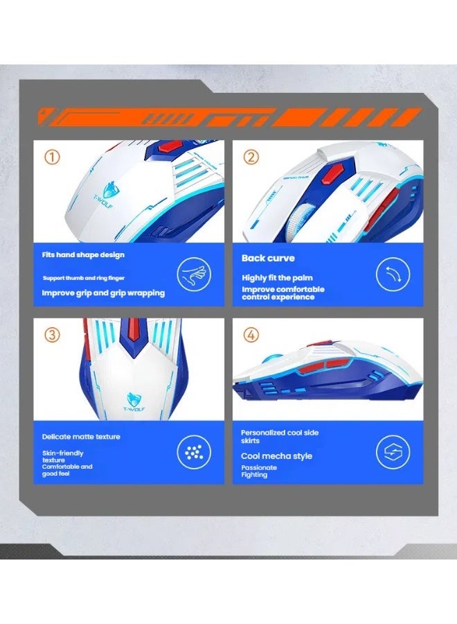 T-WOLF X7 Bluetooth the third mock examination wireless mouse TYPEC charging mute game light RGB mouse 6D game laptop electric sports mouse DIP up to 128000 - Image 3