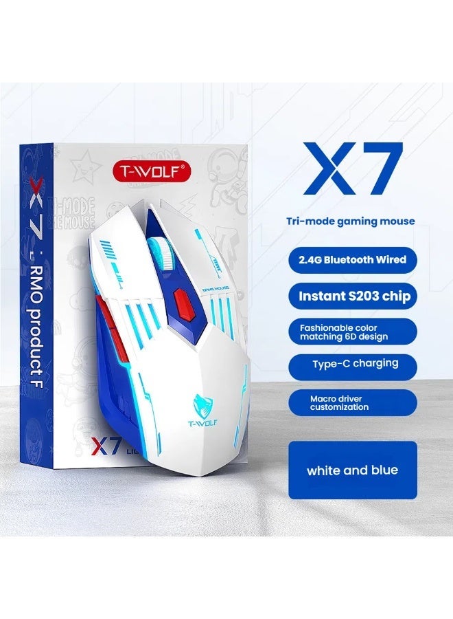 T-WOLF X7 Bluetooth the third mock examination wireless mouse TYPEC charging mute game light RGB mouse 6D game laptop electric sports mouse DIP up to 128000 - Image 2