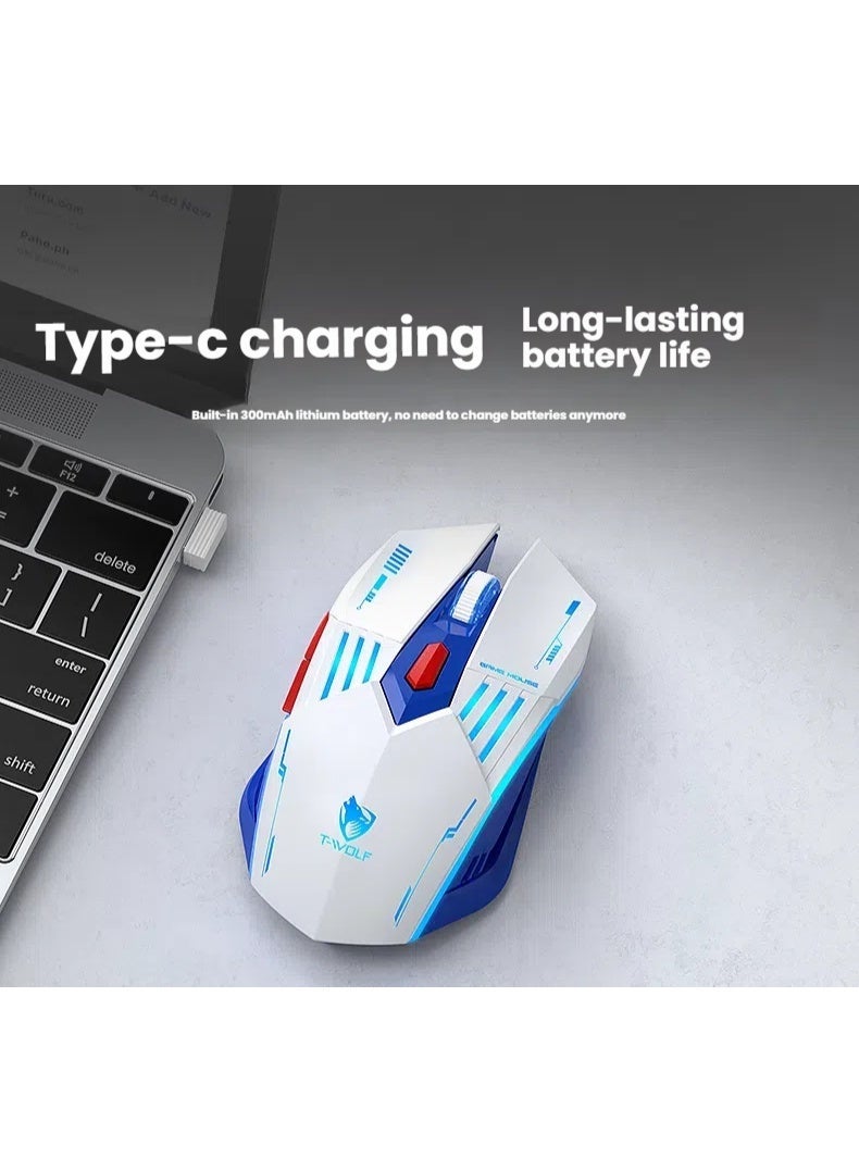 T-WOLF X7 Bluetooth the third mock examination wireless mouse TYPEC charging mute game light RGB mouse 6D game laptop electric sports mouse DIP up to 128000 - Image 5