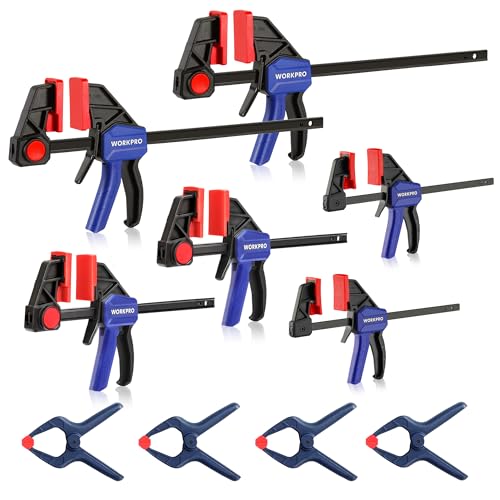 WORKPRO 10-Pack Bar Clamps for Woodworking, 6-Inch (2) Mini & (2) Light Duty and 12-Inch (2) Wood Clamps & 1-Inch (4) Spring Clamps, F Clamp with 50/150 LBS Load Limited - Image 1