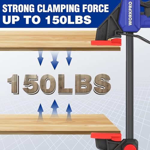 WORKPRO 10-Pack Bar Clamps for Woodworking, 6-Inch (2) Mini & (2) Light Duty and 12-Inch (2) Wood Clamps & 1-Inch (4) Spring Clamps, F Clamp with 50/150 LBS Load Limited - Image 5