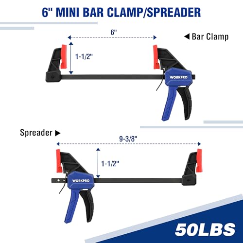 WORKPRO 10-Pack Bar Clamps for Woodworking, 6-Inch (2) Mini & (2) Light Duty and 12-Inch (2) Wood Clamps & 1-Inch (4) Spring Clamps, F Clamp with 50/150 LBS Load Limited - Image 3