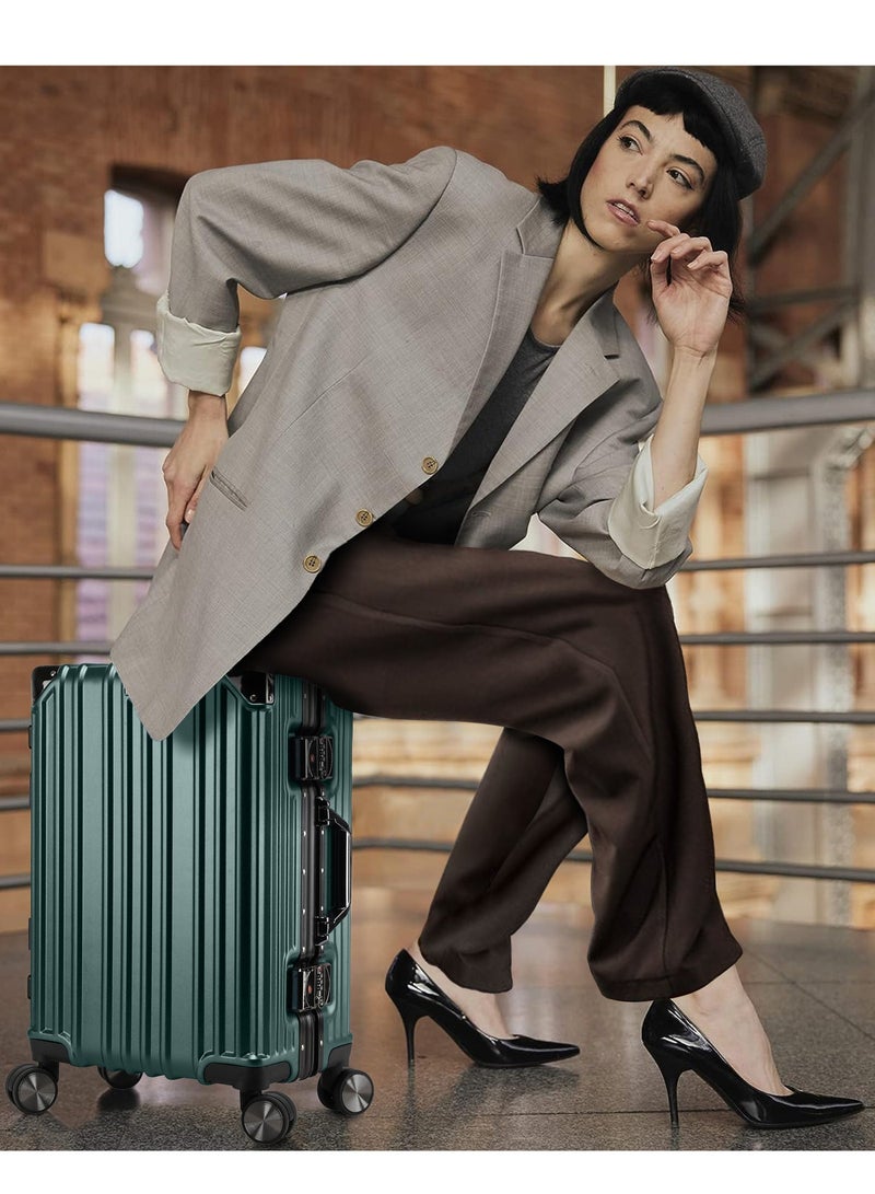 CABINPRO Lightweight Aluminum Frame Fashion Luggage Trolley Polycarbonate Hard Case Carry On Suitcase with 4 Quite 360 Degree Double Spinner Wheels CP001 Blackish Green - Image 2