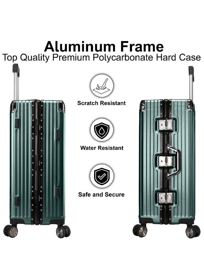 CABINPRO Lightweight Aluminum Frame Fashion Luggage Trolley Polycarbonate Hard Case Carry On Suitcase with 4 Quite 360 Degree Double Spinner Wheels CP001 Blackish Green - Image 4