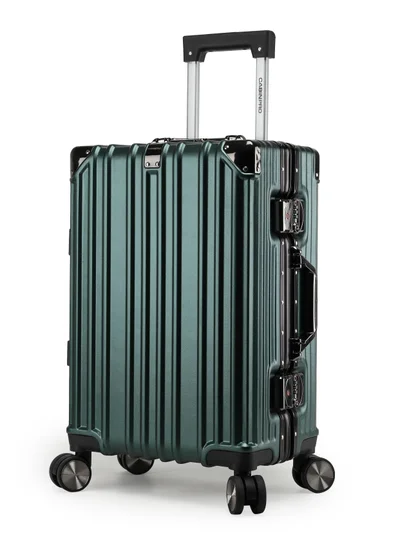 CABINPRO Lightweight Aluminum Frame Fashion Luggage Trolley Polycarbonate Hard Case Carry On Suitcase with 4 Quite 360 Degree Double Spinner Wheels CP001 Blackish Green