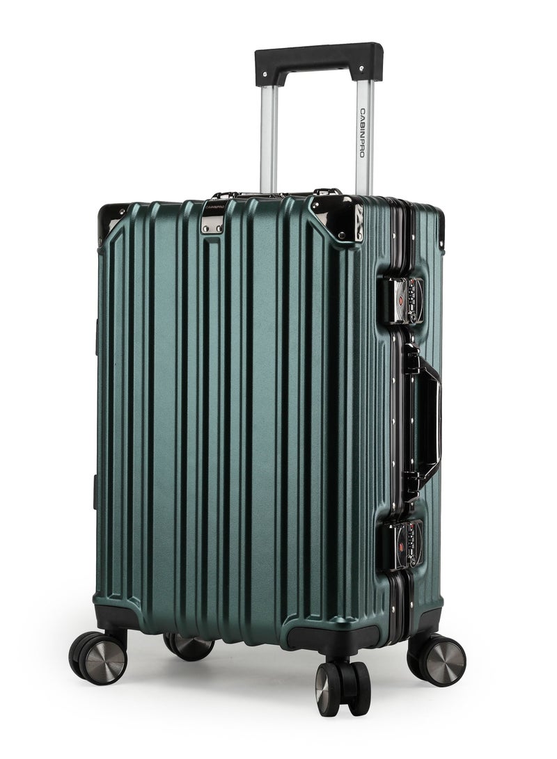 CABINPRO Lightweight Aluminum Frame Fashion Luggage Trolley Polycarbonate Hard Case Carry On Suitcase with 4 Quite 360 Degree Double Spinner Wheels CP001 Blackish Green - Image 1