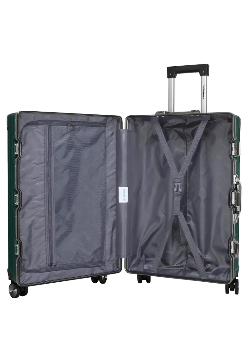 CABINPRO Lightweight Aluminum Frame Fashion Luggage Trolley Polycarbonate Hard Case Carry On Suitcase with 4 Quite 360 Degree Double Spinner Wheels CP001 Blackish Green