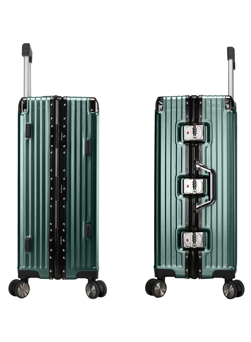 CABINPRO Lightweight Aluminum Frame Fashion Luggage Trolley Polycarbonate Hard Case Carry On Suitcase with 4 Quite 360 Degree Double Spinner Wheels CP001 Blackish Green
