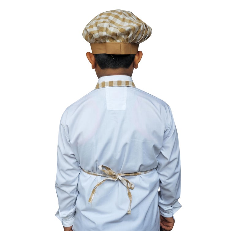 Switchon Waterproof Kids Multi Purpose Cooking Painting and School checkered kids Apron with Chef cap for 5 Yrs to 12 yrs (Beige_White) - Image 2