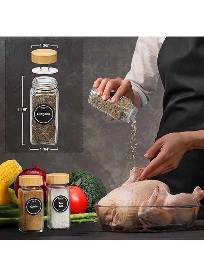 Happy Home - 24-Piece Glass Spice Jar Set with Airtight Bamboo Lids - 120ml Empty Square Spice Containers with Shaker Lids, Labels, Collapsible Silicone Funnel, Sponge Brush, and Whiteboard Marker Included - Image 1