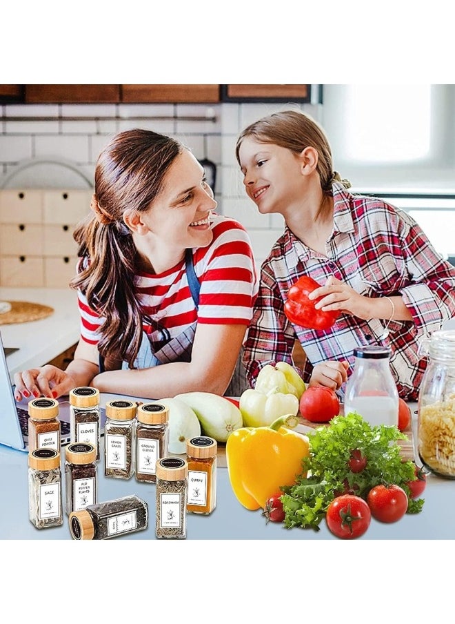 Happy Home - 24-Piece Glass Spice Jar Set with Airtight Bamboo Lids - 120ml Empty Square Spice Containers with Shaker Lids, Labels, Collapsible Silicone Funnel, Sponge Brush, and Whiteboard Marker Included - Image 1