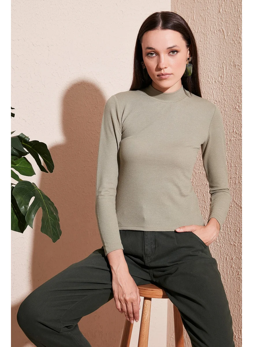 ليلا Ribbed Flexible Slim Fit Half Turtleneck Sweater Women's Sweater 5865344