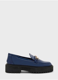 Patent Chunky Loafers With Metal Buckle
