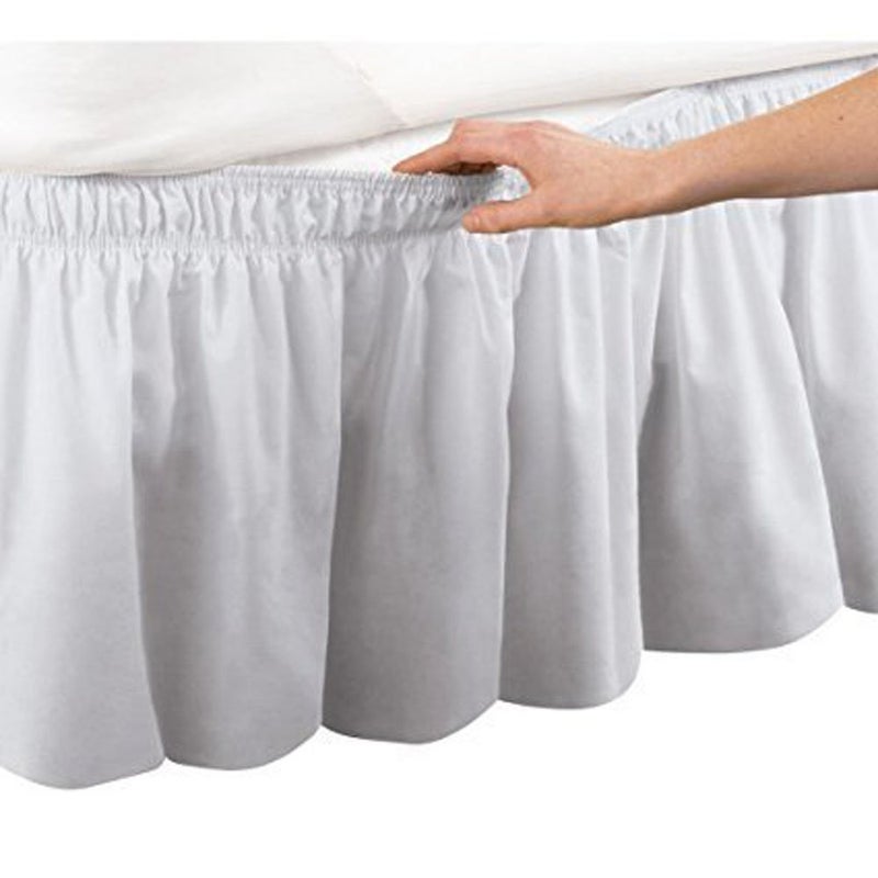 St.Miai Pleated Three Sides Fabrics Wrap Around Style Egyptian Cotton Elastic 17 inch Drop Dust Bed Skirt for TwinFullQueenKing Size BedsQueen White 