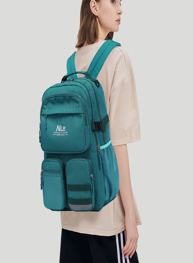 El-fmly Water Resistant Backpack for Teen Girls Boys Students, Casual Multi Pockets Daypack with 15.6 inch Laptop pocket for Travel School College (Dark Green) - Image 2