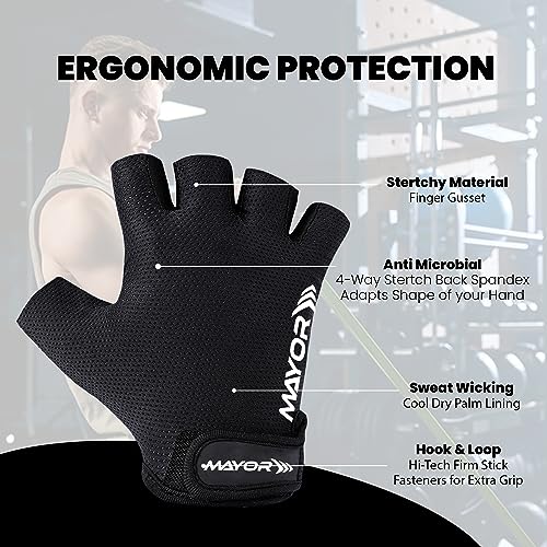 Mayor Shield Gym Gloves (Free Size) Weightlifting Gloves for Men and Women Cycling Gloves Sports Gloves(Grey/Black) - Image 3