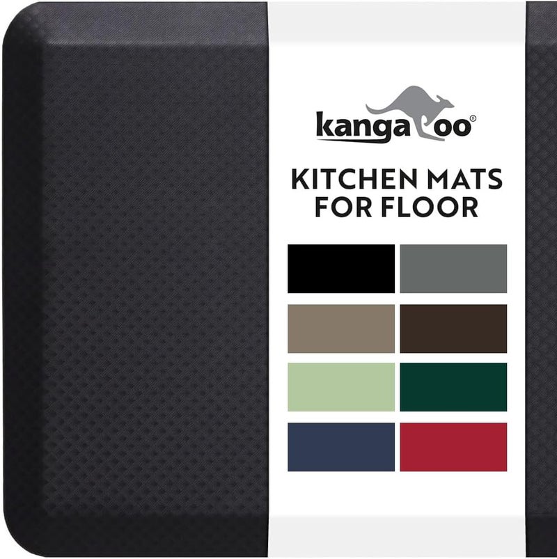 KANGAROO Thick Ergonomic Anti Fatigue Mats for Kitchen Floor, Cushioned Standing Office Desk Mat, Waterproof Scratch Resistant Topside, Supportive All Day Comfort Padded Foam Rugs, 20x32, Black - Image 1