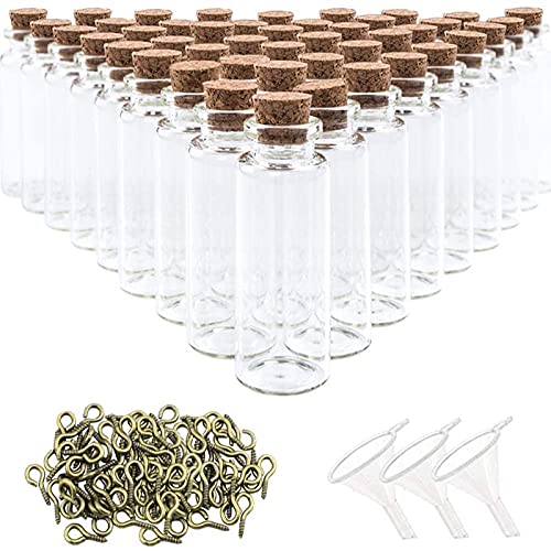 SUPERLELE DIY Crafts Mini Glass Jars Bottles with Cork Stoppers Decoration Small Glass Bottles Favours,Mini Vials Cork,Message Vial Cork, Wedding Decoration,Party Favours (Pack Of 32 Bottles, Wishing Bottles) - Image 1