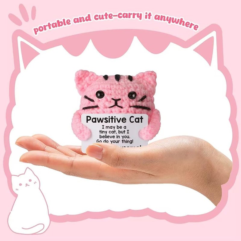 TERRIFI Positive Pocket Cat Doll, Funny Emotional Support Knitted Cat Toy with Positive Card, Woolen Crochet, Cheer Up Graduation Gift, Encouragement for Friends - Image 3