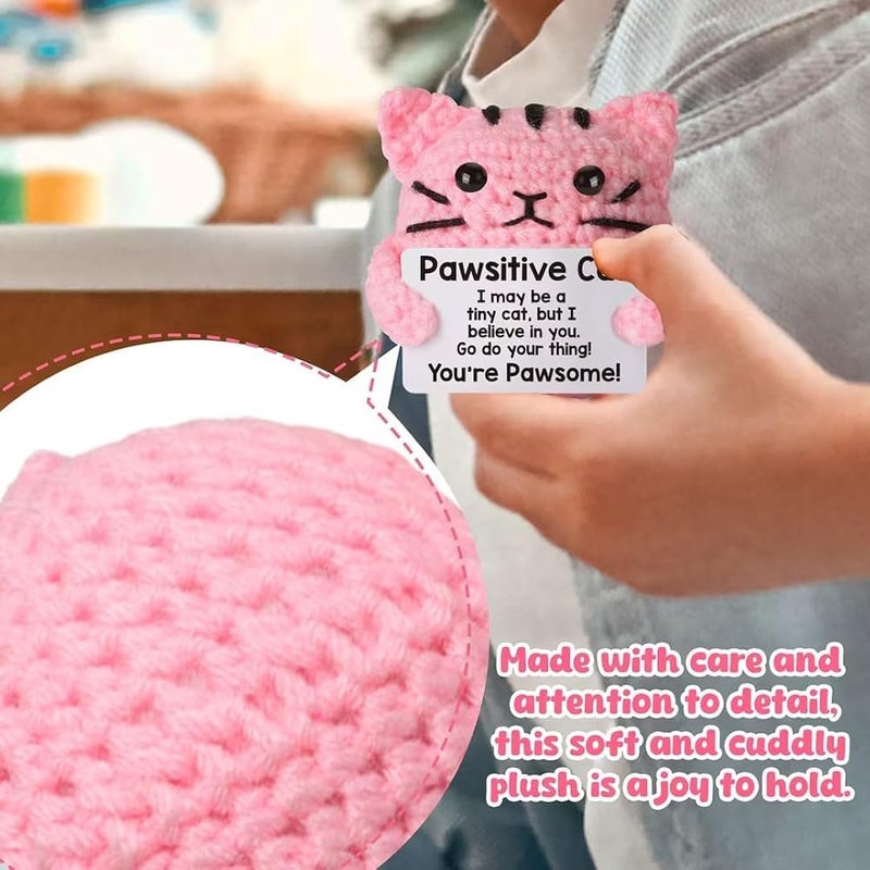 TERRIFI Positive Pocket Cat Doll, Funny Emotional Support Knitted Cat Toy with Positive Card, Woolen Crochet, Cheer Up Graduation Gift, Encouragement for Friends - Image 5