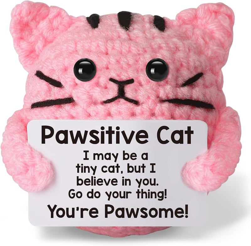 TERRIFI Positive Pocket Cat Doll, Funny Emotional Support Knitted Cat Toy with Positive Card, Woolen Crochet, Cheer Up Graduation Gift, Encouragement for Friends - Image 1