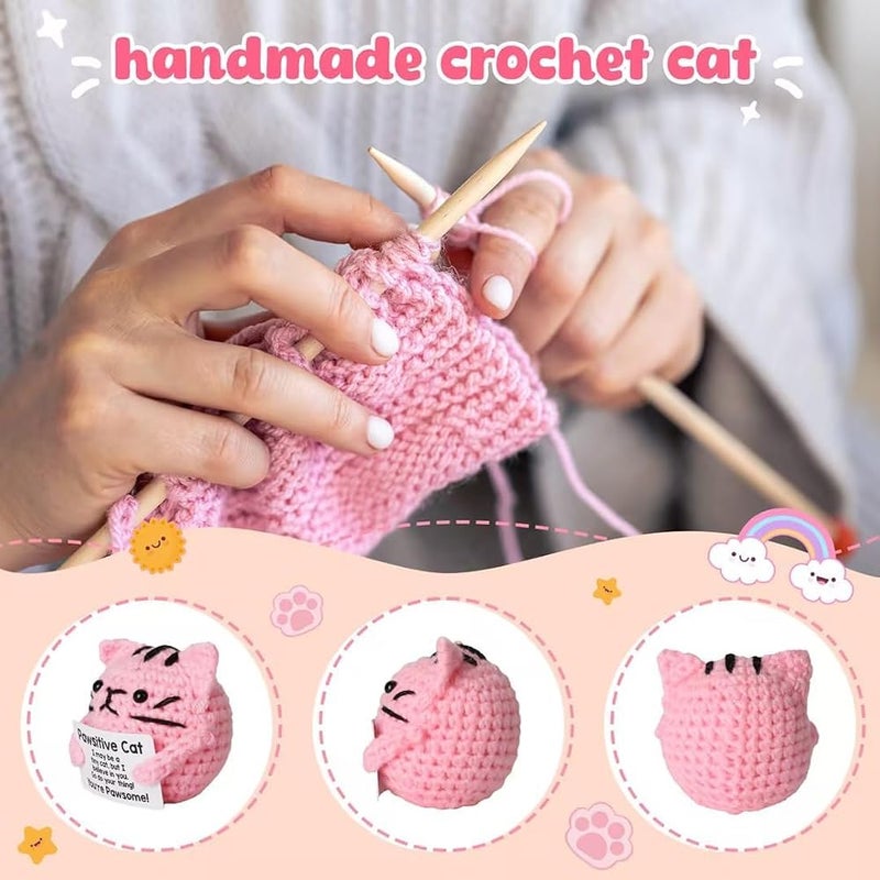 TERRIFI Positive Pocket Cat Doll, Funny Emotional Support Knitted Cat Toy with Positive Card, Woolen Crochet, Cheer Up Graduation Gift, Encouragement for Friends - Image 2