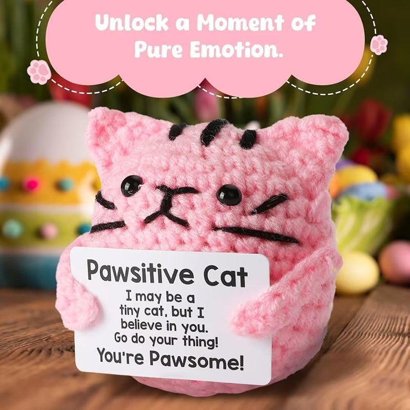 TERRIFI Positive Pocket Cat Doll, Funny Emotional Support Knitted Cat Toy with Positive Card, Woolen Crochet, Cheer Up Graduation Gift, Encouragement for Friends - Image 4