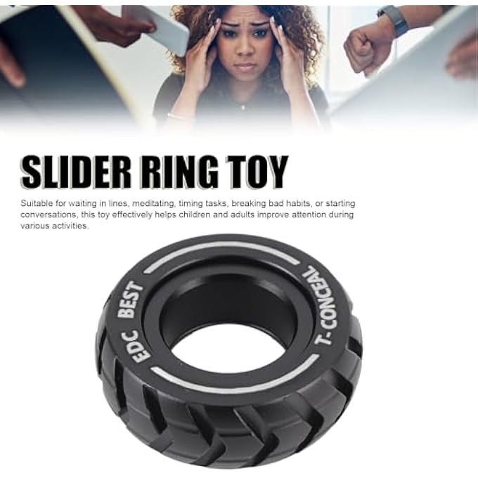 Sunisfa Metal Slider Finger Ring Toy, Stress Relief, Decompression, Car Tire Shape, Handcrafted Tribute, Attention Improvement, Meditation, Aluminum Alloy Toy for Travel, Work Breaks - Image 4