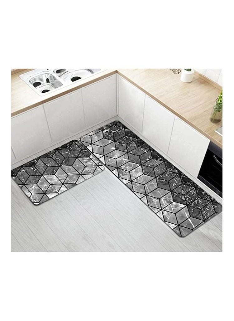 MahMir Kitchen Rug Mat Set-Cushioned Anti-Fatigue Runner Floor Comfort mats-kitchen rugs 2 pcs Set-Help relieve pressure while cooking-Non-slip Mat for all Rooms & Bathrooms too ( Black Marble )  - Image 1