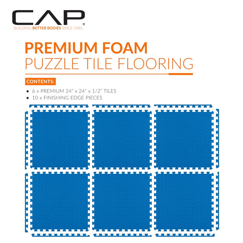 CAP Barbell 1/2-Inch Interlocking EVA Foam Exercise Puzzle Mat Home Gym Flooring - 1 Pack | 24" x 24" x 1/2" | Diamond Pattern - Blue - Image 2