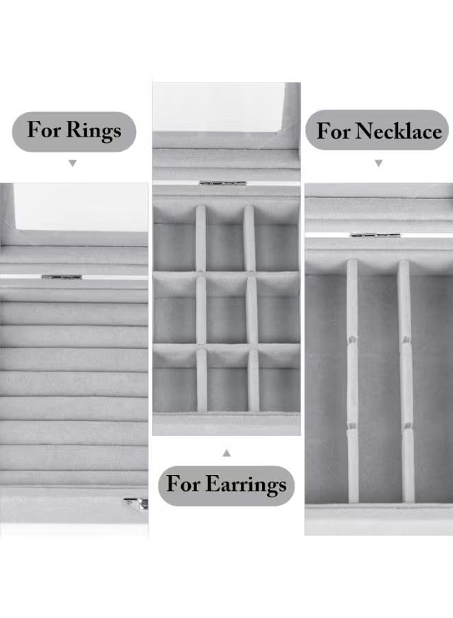 BARIQ.HOMES Jewelry Organizer for Rings, Earrings, Necklaces - Jewelry Box, Travel Jewelry Bag for Women, Jewelry and Accessories Storage Organizer - grey - Image 3