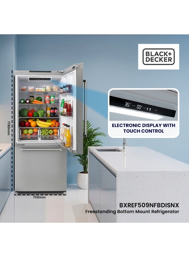 BLACK+DECKER 509L Gross 499L Net Capacity Freestanding Refrigerator, Bottom Freezer Drawer - BXREF509NFBDISNX Inox Finish 210 W BXREF509NFBDISNX Inox - Image 3