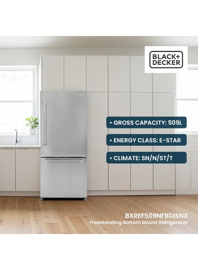 BLACK+DECKER 509L Gross 499L Net Capacity Freestanding Refrigerator, Bottom Freezer Drawer - BXREF509NFBDISNX Inox Finish 210 W BXREF509NFBDISNX Inox - Image 4