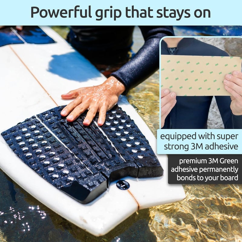 Surf Squared 3-Piece Traction Pad - Arch, Flat, or Front - Maximum Grip, Super Strong 3M Adhesive - Fits All Surfboards: Shortboard, Fish, Longboard, SUP, Skimboard - Stomp or Deck Pad - Image 5