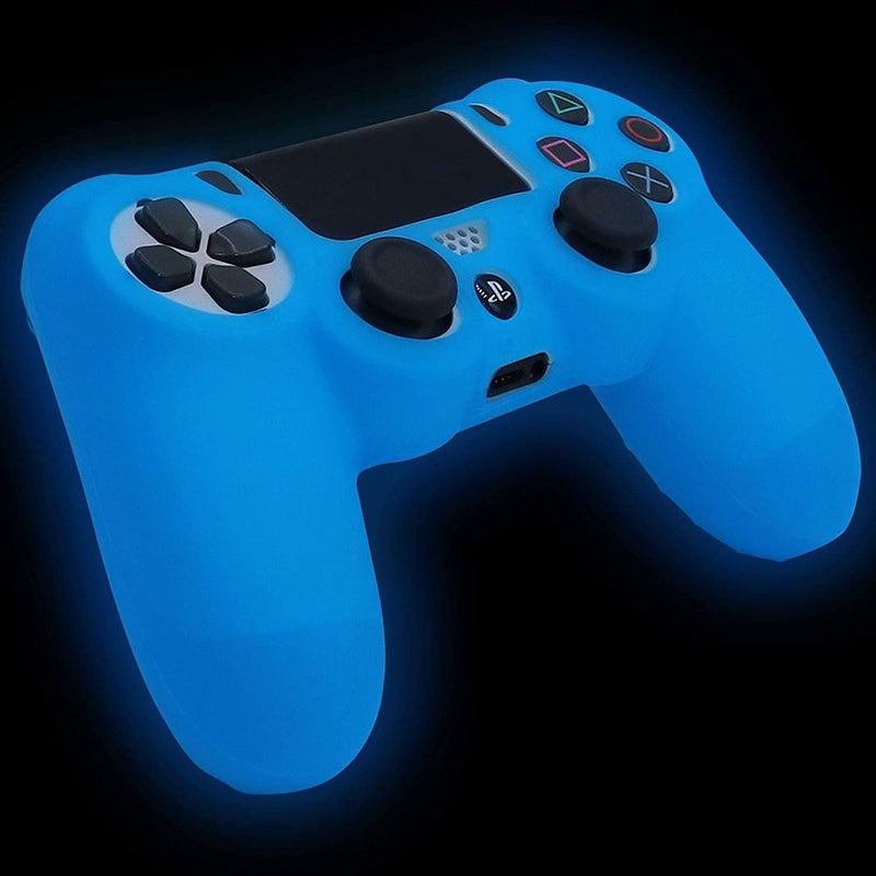 HLRAO Blue Controller Skin Silicone Grip Glow in Dark Protective Case Compatible with PS4/Slim/Pro Controller with 8 Glow in The Dark Thumb Grips Caps + 2 Cute Cat Paw Thumb Grips Caps. - Image 5