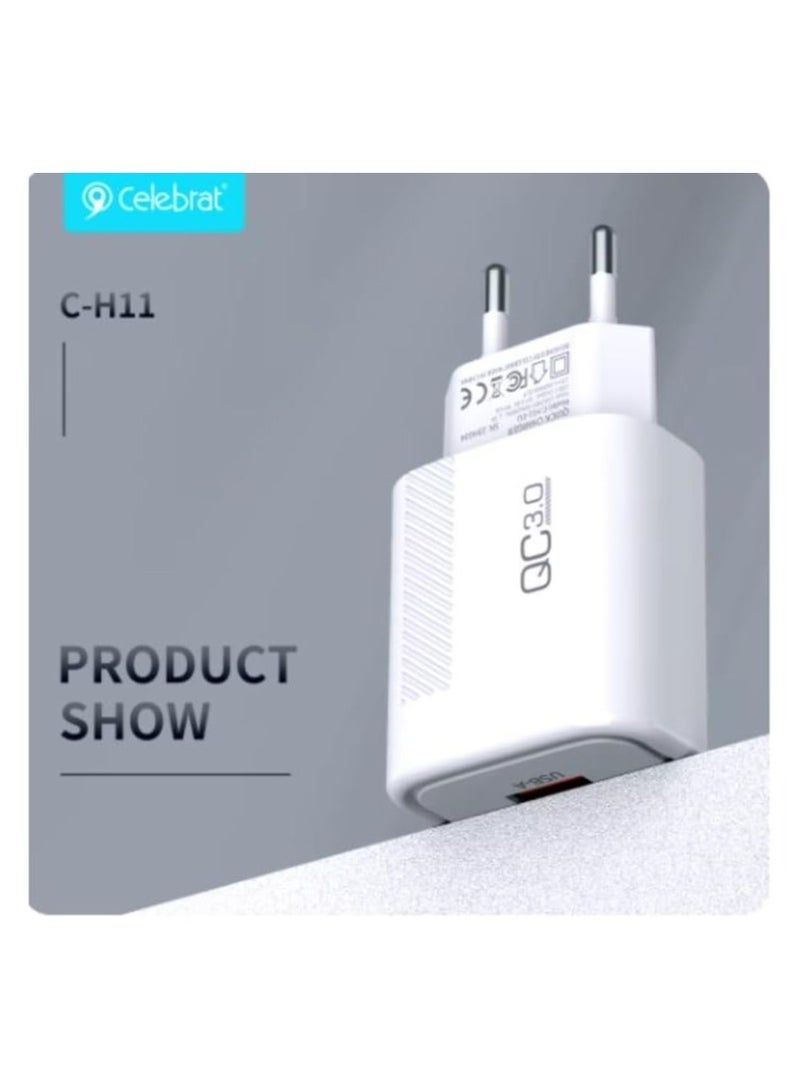 Celebrat Celebrat C-H11-EU Fast Charger With USB A To Lightning Charging Cable And Intelligent Identification Smart Chip Fits Various Smart Devices 18W - White  - Image 2