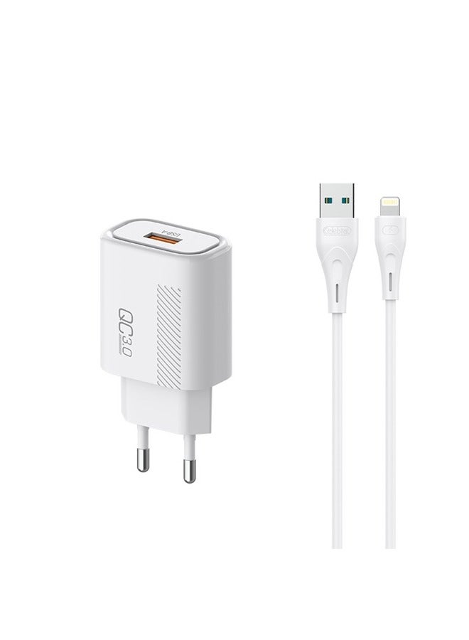 Celebrat Celebrat C-H11-EU Fast Charger With USB A To Lightning Charging Cable And Intelligent Identification Smart Chip Fits Various Smart Devices 18W - White  - Image 1