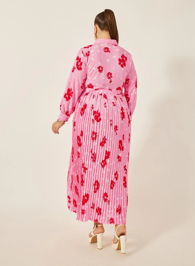 Styli Styli Plus Size Floral Print Pleated A-Line Maxi Dress
