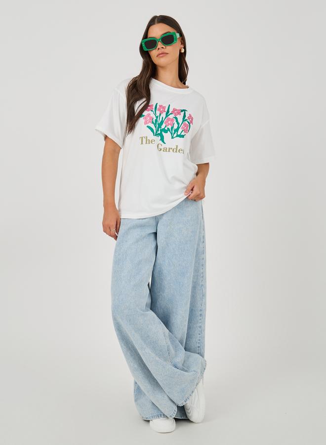 Styli Floral Graphic Print Short Sleeve Oversized T-Shirt - Image 2