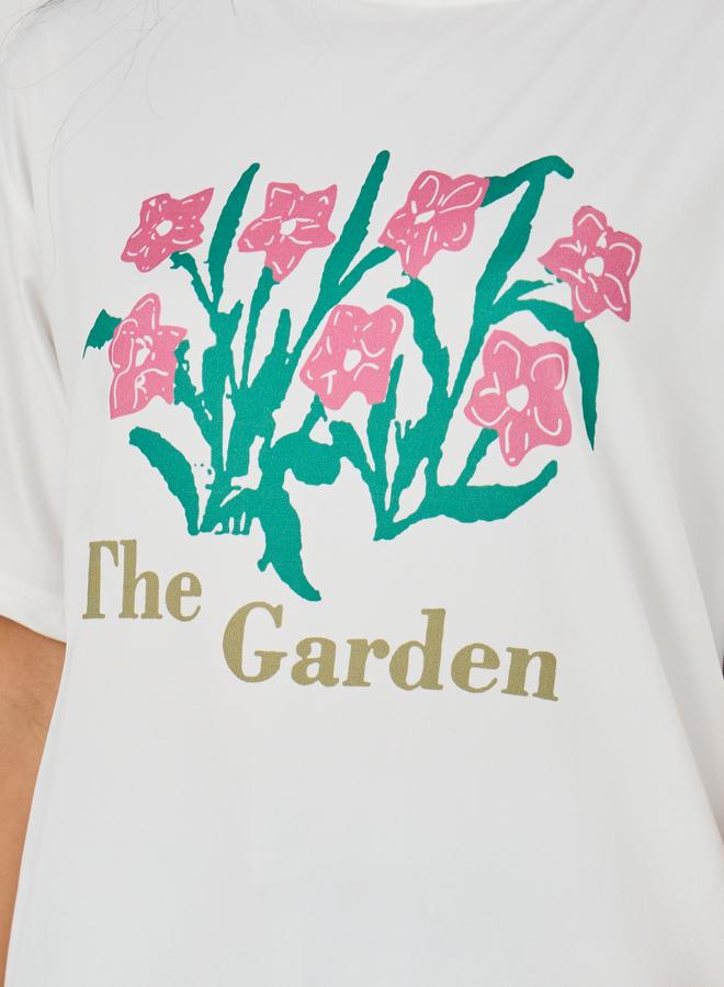 Styli Floral Graphic Print Short Sleeve Oversized T-Shirt - Image 3