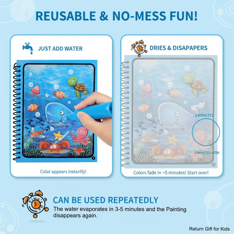 SNAPTRON Water Coloring Books 6 Set Of Water Doodle Books For Kids Birthday Party Return Gifts Age 3 7 Unisex Clear - Image 2
