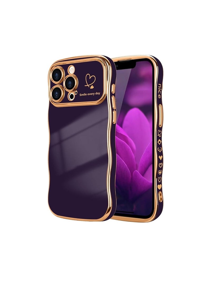WRISTWISE Case Cover for iPhone 13 Pro, Cute Wave Frame Curly Shape with Love Heart Pattern Raised Camera Protection Cover Luxury Plating Shockproof Phone Case for iPhone 13 Pro, Purple - Image 1