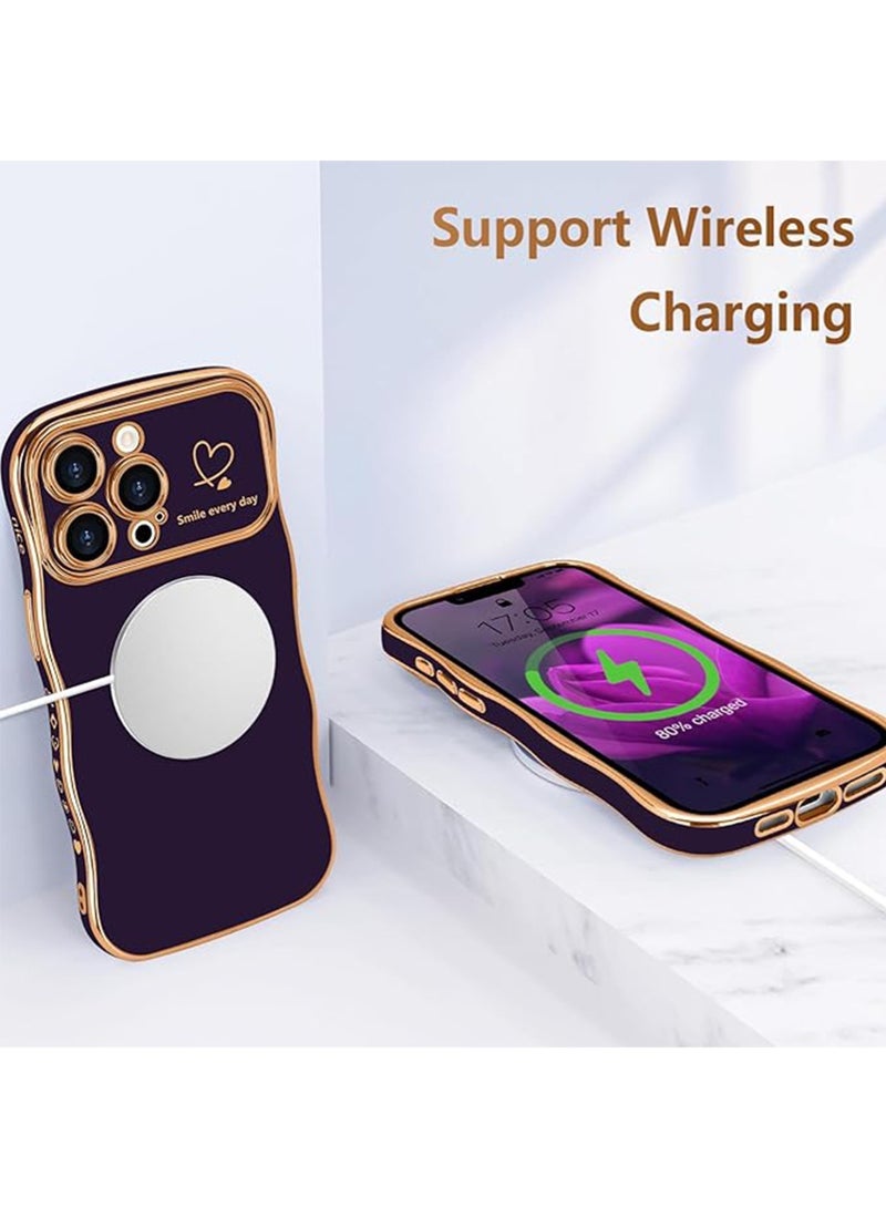 WRISTWISE Case Cover for iPhone 13 Pro, Cute Wave Frame Curly Shape with Love Heart Pattern Raised Camera Protection Cover Luxury Plating Shockproof Phone Case for iPhone 13 Pro, Purple - Image 5