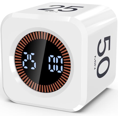 COWVTUJ Digital Pomodoro Timer Cube 5/10/25/50min, Visual Productivity Flip Timer for Kids Classroom Desk, Custom Countdown, Silent and Sound Mode for ADHD Study Work Game Kitchen (White) - Image 1