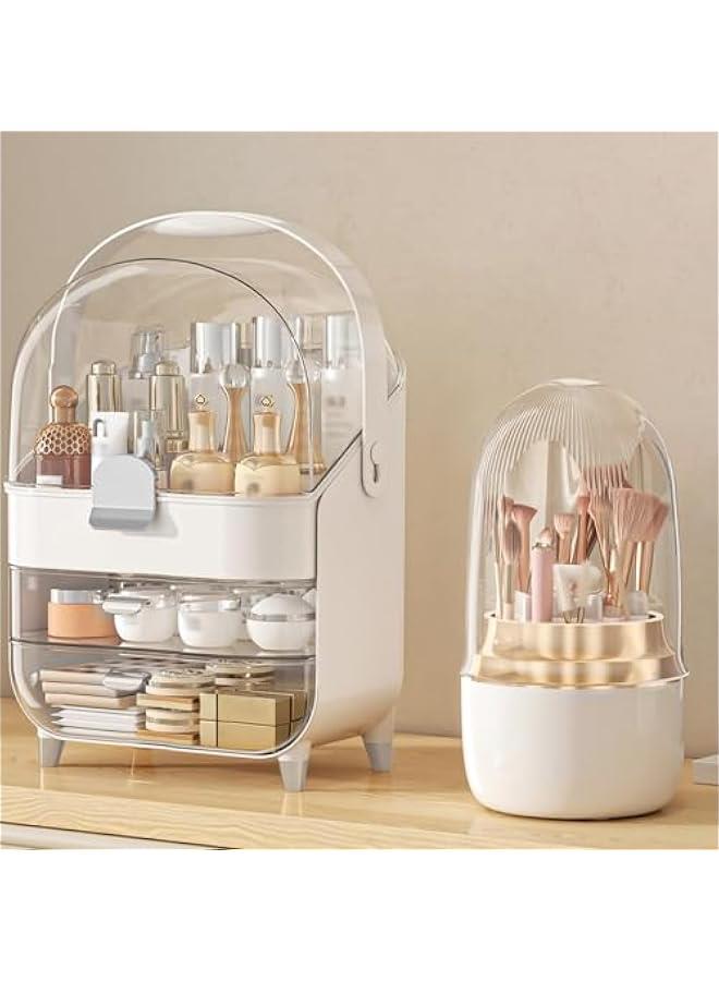 Arabest Makeup Organizer, Skincare Holder Bathroom Counter Organizer, Storage Box Cosmetic Display Cases, Teen Girl Gifts Trendy Stuff Make up Organizers for Vanity, Dresser, Countertop (Silver)  - Image 1