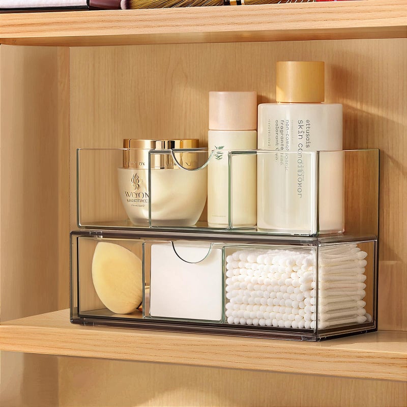 Pavstine Medicine Cabinet Organizer 2 Pack  Stackable Storage Drawers With Removable Divider  Make Up Organizer For Bathroom Mirror Cabinets  Vanity  Closet  Countertop - Clear - Image 1