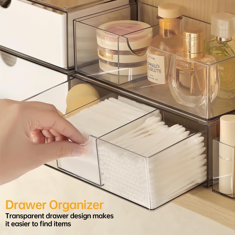 Pavstine Medicine Cabinet Organizer 2 Pack  Stackable Storage Drawers With Removable Divider  Make Up Organizer For Bathroom Mirror Cabinets  Vanity  Closet  Countertop - Clear - Image 3