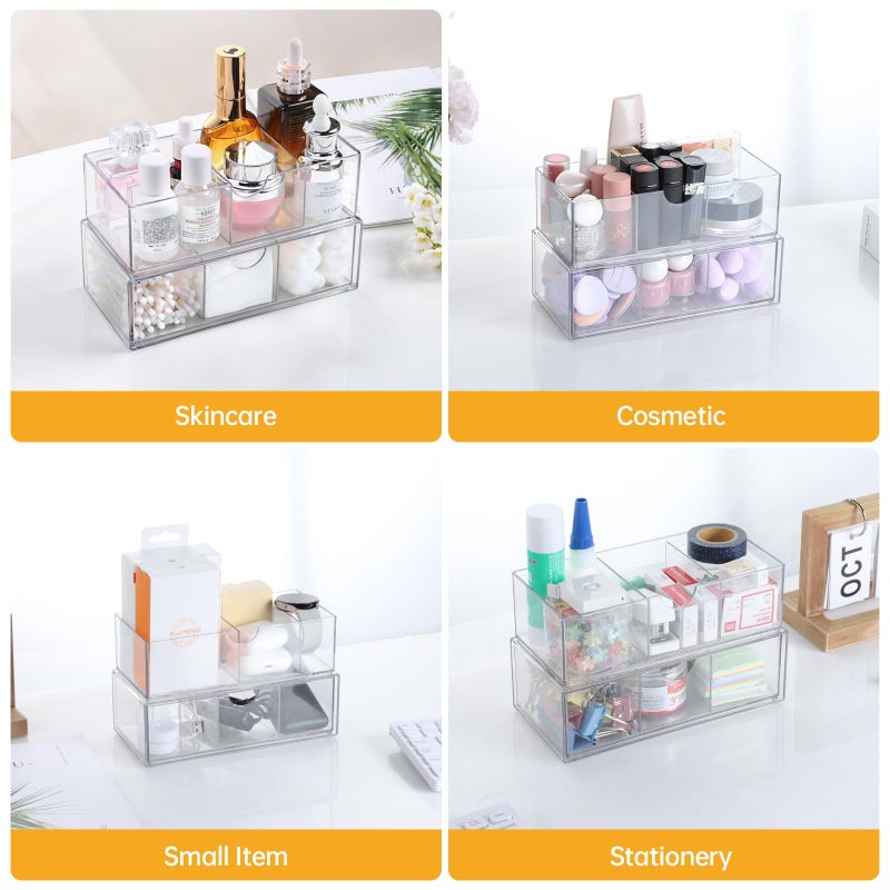 Pavstine Medicine Cabinet Organizer 2 Pack  Stackable Storage Drawers With Removable Divider  Make Up Organizer For Bathroom Mirror Cabinets  Vanity  Closet  Countertop - Clear - Image 5